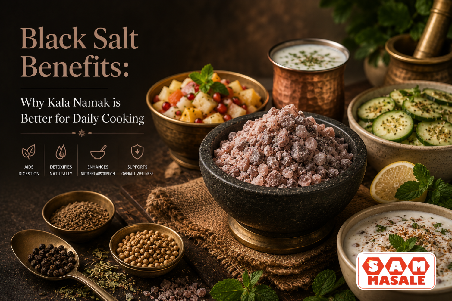 Black salt or kala namak in bowl