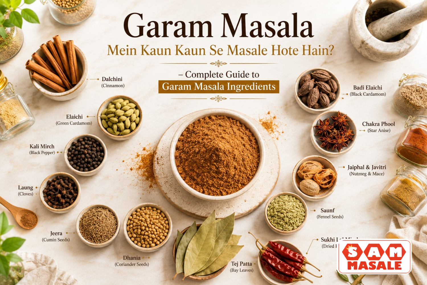 Whole spices used in garam masala powder