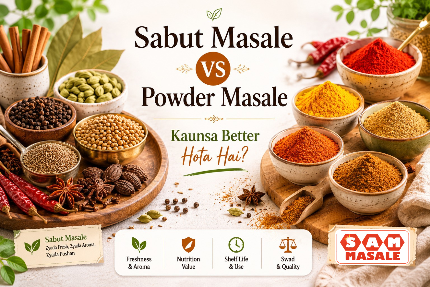 Whole spices and powdered spices comparison